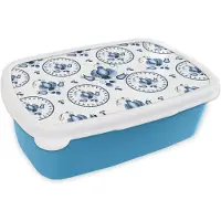 MuchoWow Broodtrommel Blauw - Lunchbox - Brooddoos - Patroon - Folklore - Tulp - 18x12x6 cm - Kinderen - Jongen