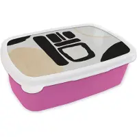 MuchoWow Broodtrommel Roze - Lunchbox - Brooddoos - Cirkel - Zwart - Abstract - 18x12x6 cm - Kinderen - Meisje