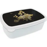 MuchoWow Broodtrommel Wit - Lunchbox - Brooddoos - Kaart Europa - Patroon - Goud - 18x12x6 cm - Volwassenen