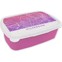 MuchoWow Broodtrommel Roze - Lunchbox - Brooddoos - Stadskaart - Hilversum - Paars - 18x12x6 cm - Kinderen - Meisje