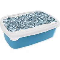MuchoWow Broodtrommel Blauw - Lunchbox - Brooddoos - Patroon - Golven - Zee - 18x12x6 cm - Kinderen - Jongen