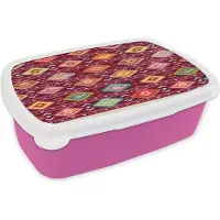 MuchoWow Broodtrommel Roze - Lunchbox - Brooddoos - Patroon - Native American - Amerika - 18x12x6 cm - Kinderen - Meisje