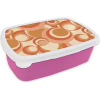 MuchoWow Broodtrommel Roze - Lunchbox - Brooddoos - Cirkel - Retro - Patroon - 18x12x6 cm - Kinderen - Meisje