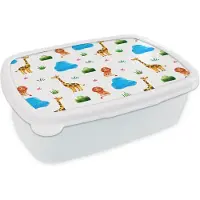 MuchoWow Broodtrommel Wit - Lunchbox - Brooddoos - Leeuw - Design - Dieren - Kind - 18x12x6 cm - Volwassenen