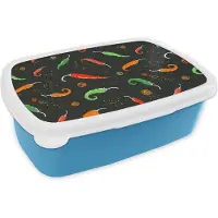 MuchoWow Broodtrommel Blauw - Lunchbox - Brooddoos - Peper - Patronen - Zaden - 18x12x6 cm - Kinderen - Jongen