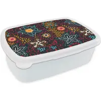 MuchoWow Broodtrommel Wit - Lunchbox - Brooddoos - Bloemen - Rood - Patronen - 18x12x6 cm - Volwassenen