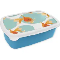 MuchoWow Broodtrommel Blauw - Lunchbox - Brooddoos - Goudvis - Dieren - Bubbel - Patronen - 18x12x6 cm - Kinderen - Jongen