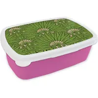 MuchoWow Broodtrommel Roze - Lunchbox - Brooddoos - Palmblad - Patronen - Jungle - Tropisch - 18x12x6 cm - Kinderen - Meisje