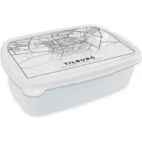 MuchoWow Broodtrommel Wit - Lunchbox - Brooddoos - Kaart - Tilburg - Nederland - 18x12x6 cm - Volwassenen