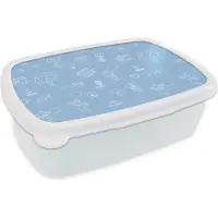 MuchoWow Broodtrommel Wit - Lunchbox - Brooddoos - Patronen - Geboorte - Blauw - 18x12x6 cm - Volwassenen