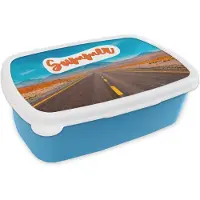 MuchoWow Broodtrommel Blauw - Lunchbox - Brooddoos - Roadtrip - Amerika - Zomer - 18x12x6 cm - Kinderen - Jongen