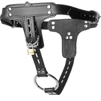 Strict Leather Premium Vergrendelbare Harnas met Penisring en Anale Plug - Zwart