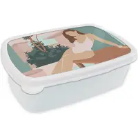 MuchoWow Broodtrommel Wit - Lunchbox - Brooddoos - Vrouw - Huis - Zomer - 18x12x6 cm - Volwassenen