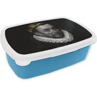 MuchoWow Broodtrommel Blauw - Lunchbox - Brooddoos - Willem van Oranje - Adriaen Thomasz - Zwart - Wit - 18x12x6 cm - Kinderen - Jongen