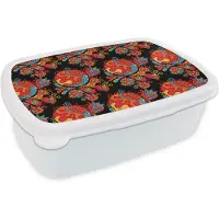 MuchoWow Broodtrommel Wit - Lunchbox - Brooddoos - Draak - Patronen - Oud en Nieuw - 18x12x6 cm - Volwassenen