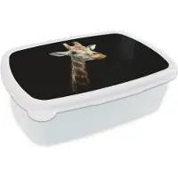 MuchoWow Broodtrommel Wit - Lunchbox - Brooddoos - Giraffe kop voor zwarte achtergrond - 18x12x6 cm - Volwassenen