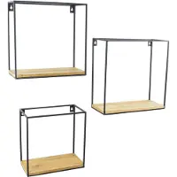 Loft42 Wally Wandboxen met Mangohout Set van 3 - Zwart Metaal
