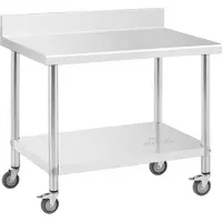 Royal Catering RVS tafel met wielen - PREMIUM - 70 x 100 cm - 155 kg - achterwand - Royal Catering
