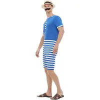 Smiffys - 20s Bathing Suit Kostuum - M - Blauw/Wit