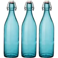 Bormioli Rocco waterfles met beugeldop - 4x stuks - turquoise transparant - 1000 ml - Giara home deco fles - weckflessen