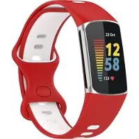 Mobigear Dotted Siliconen Bandje voor Fitbit Charge 5 - Wit / Rood
