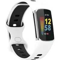 Mobigear Dotted Siliconen Bandje voor Fitbit Charge 5 - Wit / Blauw