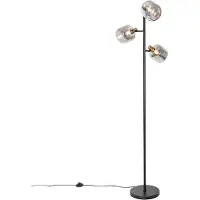 QAZQA Smart vloerlamp zwart met goud met smoke glas 3-lichts incl. 3 Wifi P45 - Zuzanna