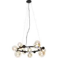 QAZQA Slimme hanglamp zwart met amberkleurig glas 12-lichts incl. Zigbee G9 - David