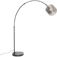 QAZQA Slimme booglamp zwart met goud en smoke glas incl. WiFi G95 - Zuzanna