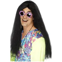 Smiffys Hippie pruik lang zwart