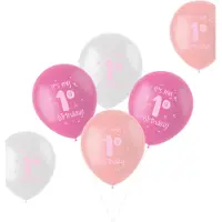 Folat Ballonnen 'It is my 1st Birthday!' Roze 33cm | 6 stuks (pastel kleuren)