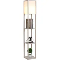 NiceGoodz Vloerlamp - Staande lamp - Stalamp - Met opbergruimte - 26L x 26B x 160H cm - Wit/Eiken