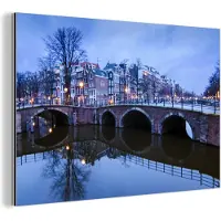 MuchoWow Wanddecoratie Metaal - Aluminium Schilderij Industrieel - Amsterdam - Winter - Water - 120x80 cm - Dibond - Foto op aluminium - Industriële muurdecoratie - Voor de woonkamer/slaapkamer