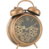 J-Line Wekker Romeinse Cijfers Tandwielen klok - metaal - brons - medium - Ø 33 cm - woonaccessoires