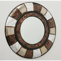 Boltze Spiegel - Ø 90cm - Rond - Metaal - Bruin - Beige - Wit