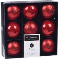 Bellatio 18x Kerstboomversiering luxe kunststof kerstballen rood 6 cm -