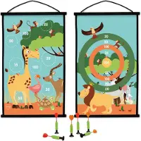 Scratch dartbord Safari 2 zijdig 60 x 38 met 6 dartpijlen