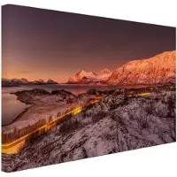 MuchoWow Arctische zonsondergang over Kvaloya Canvas 180x120 cm - Foto print op Canvas schilderij (Wanddecoratie woonkamer / slaapkamer) XXL / Groot formaat!