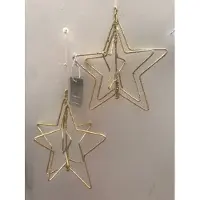 Christmas House Set van 2 ornamenten 3D sterren met gouden glitters 15cm draaiend op as