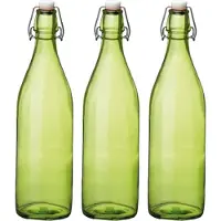 Bormioli Rocco waterfles met beugeldop - 8x stuks - groen transparant - 1000 ml - Giara home deco fles - weckflessen
