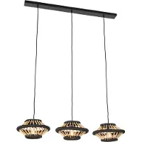 QAZQA Oosterse hanglamp bamboe met zwart langwerpig 3-lichts - Evalin