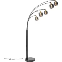 QAZQA Vloerlamp zwart met goud met smoke glas 5-lichts - Zuzanna