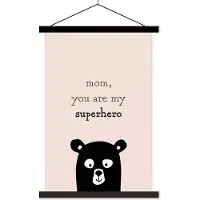 MuchoWow Presentje voor Moederdag – Quote mom you are my superhero – superheld lichtroze textielposter schoolplaat 60x90 cm - Foto print op textielposter (wanddecoratie woonkamer/slaapkamer)