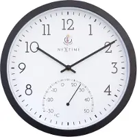 Nextime Marigold – Buitenklok – 30.5 cm – Metaal – Zwart/Wit – Weerbestendig – Met thermometer
