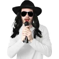 Espa Michael Jackson verkleedpruik met hoed - herenpruik - zwart - zigeuner/Amish