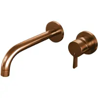 Brauer Inbouw wastafelmengkraan copper edition coldstart gebogen uitloop halfronde hendel rechts geborsteld koper pvd met rozetten