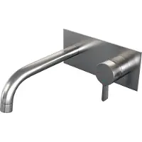 Brauer Brushed Edition inbouw wastafelmengkraan met gebogen uitloop en afdekplaat model E1 RVS geborsteld PVD