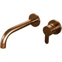 Brauer Inbouw wastafelmengkraan copper edition coldstart gebogen uitloop korte platte hendel rechts geborsteld koper pvd met rozetten