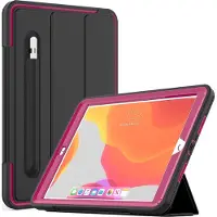 Mobigear Shockproof Tri-Fold Bookcase voor Apple iPad 7 (2019) - Zwart / Magenta