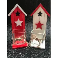 Christmas House 2st luxe waxinelichthouders wit en rood huisje als theelichthouder